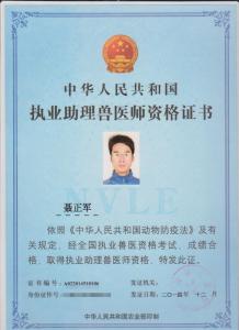 执业兽医师资格证书—聂正军