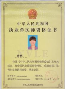 执业兽医师资格证书—唐婷